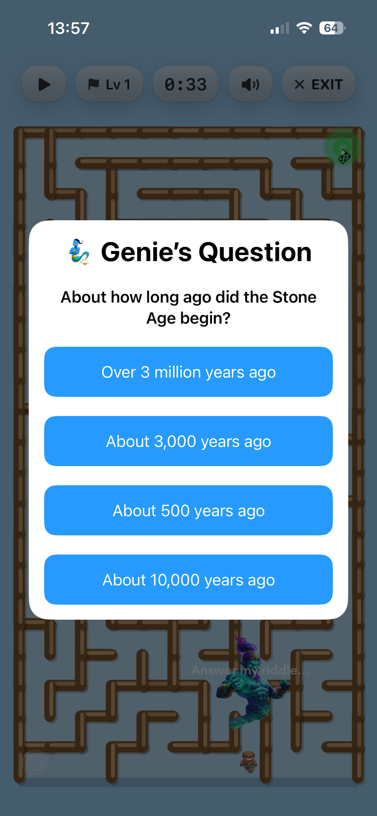 Genie question gate screen